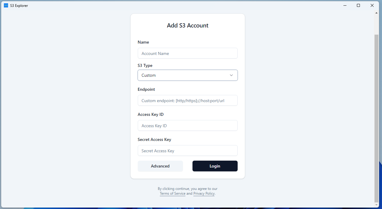 Login page