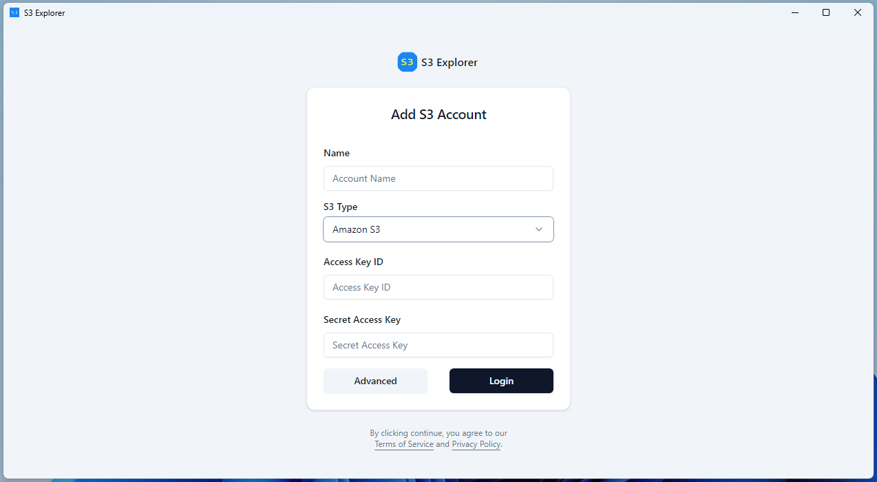 Login page