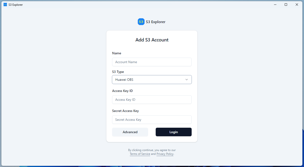 Login page