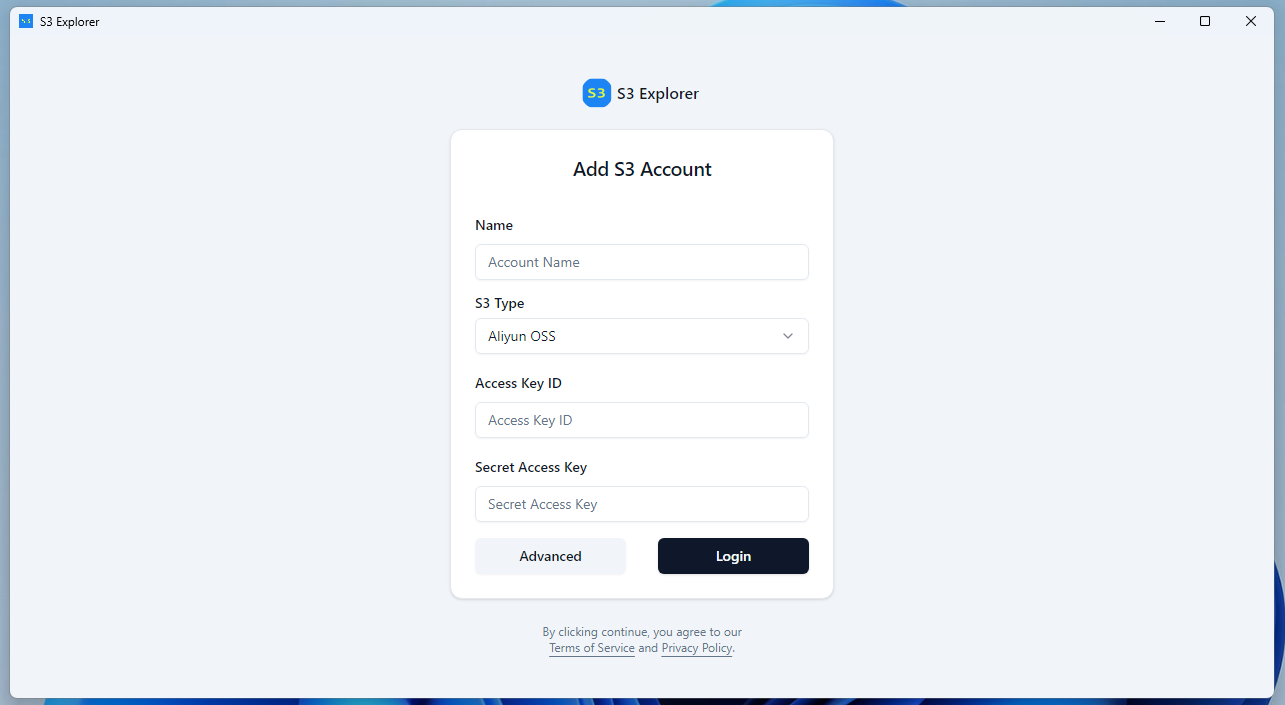 Login page