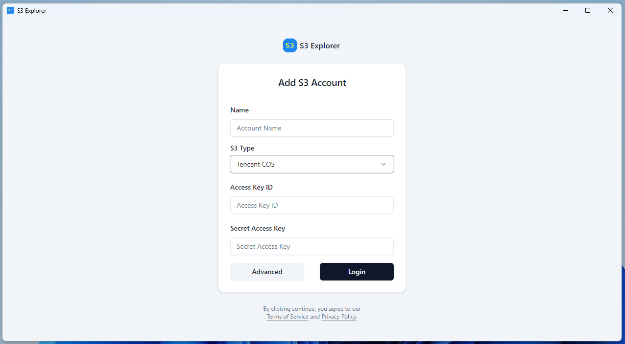 Login page